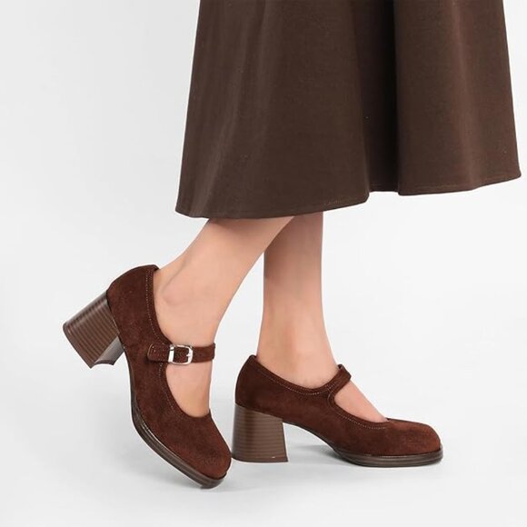 Mary Janes Heels for Women Retro Square Toe Platform Low Heel Chunky Loafer - Picture 3 of 6